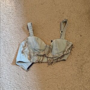 Fringe Embellished Denim Bustier